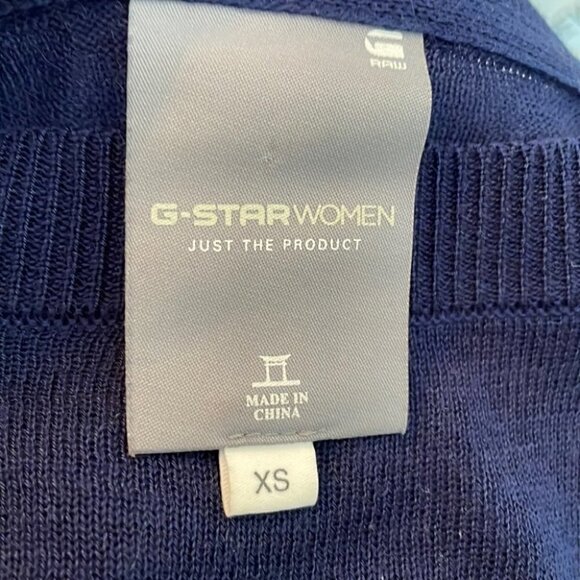 𝅺G-STAR navy blue light weight sweater bow detail logo long sleeve top sz Xs - Picture 3 of 10